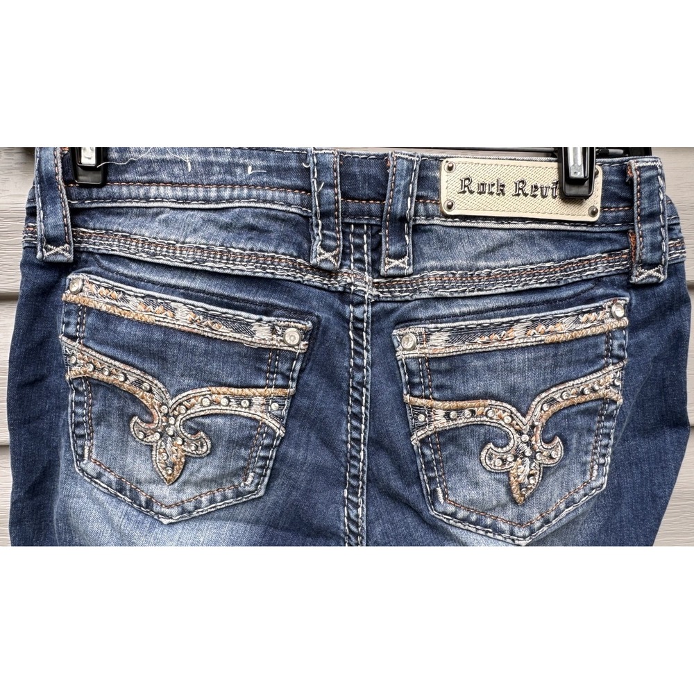 Rock Revival Jeans Women's Denim Bootcut 28×34 Rhinestone Whispers Y2K Pockets